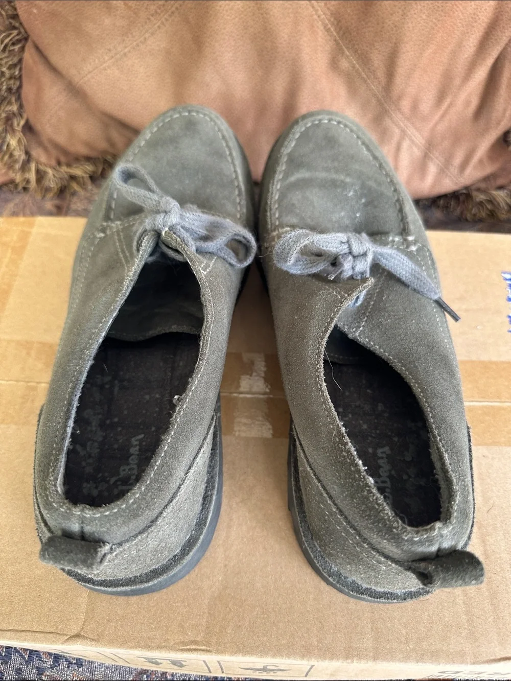 L.L. Bean Olive Suede Chukka Boots with Gray Laces
